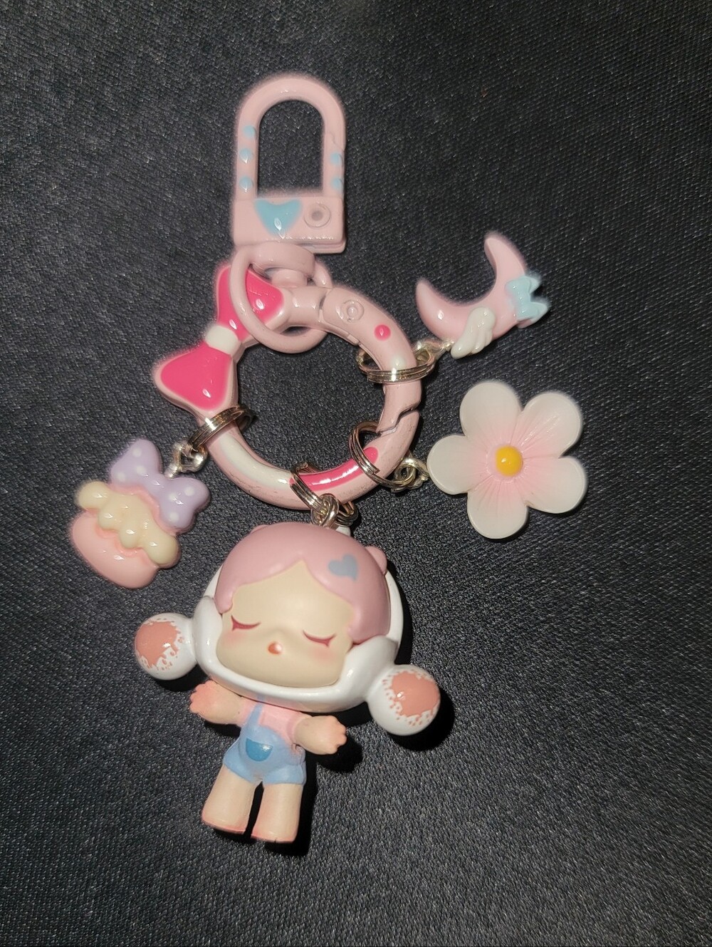 NWT-Custom Pop Mart Skull Panda Pop Bean Keychain Charm w/Flower and Moon Charms